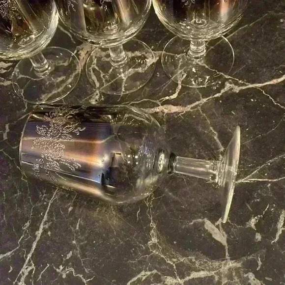 6 Vintage Silver Fade Wine Glasses Ombre WineGlasses, Leaf design made in France - Picture 8 of 14